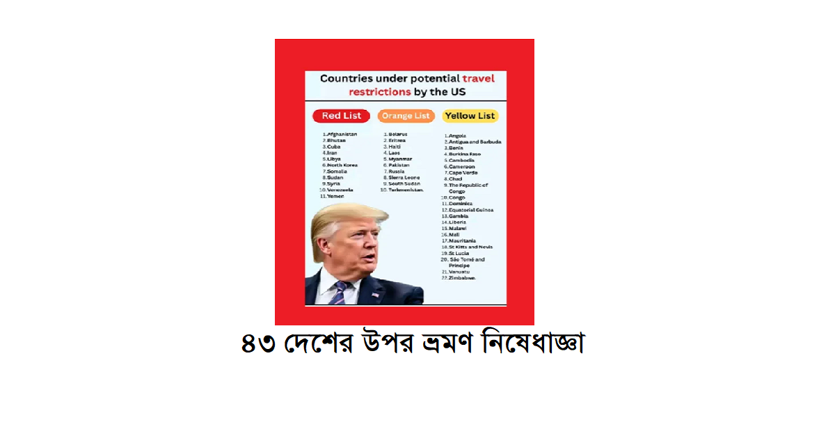 ৪৩ টি দেশের উপর ভ্রমণ নিষেধাজ্ঞা যুক্তরাষ্ট্রের